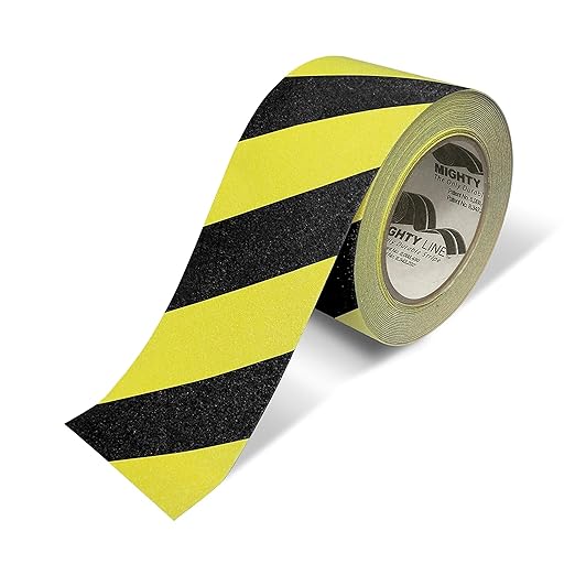 Mighty Line Anti-Slip Caution Floor Marking Tape for Safety, Warning, Heavy-Duty, Peel and Stick, Adhesive, Industrial Quality, 4" Yellow with Black Chevrons, 60' Roll