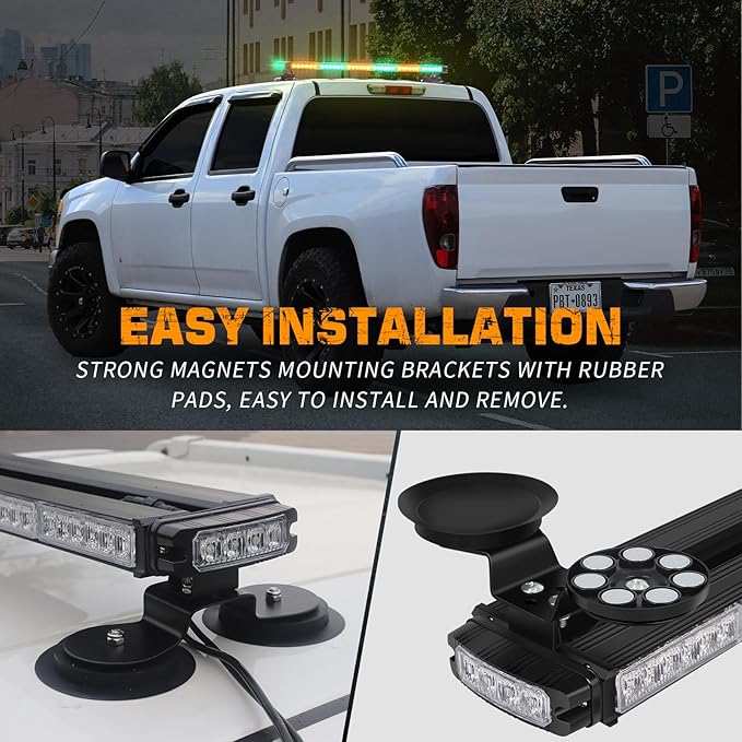 XRIDONSEN 28.4" 80 LED Roof Top Strobe Lights Amber Green Emergency Lights Warning Flashing Safety Beacon Double Side Traffic Advisor Lights Magnetic Base for Plow Trucks Construction Vehicles Pickup