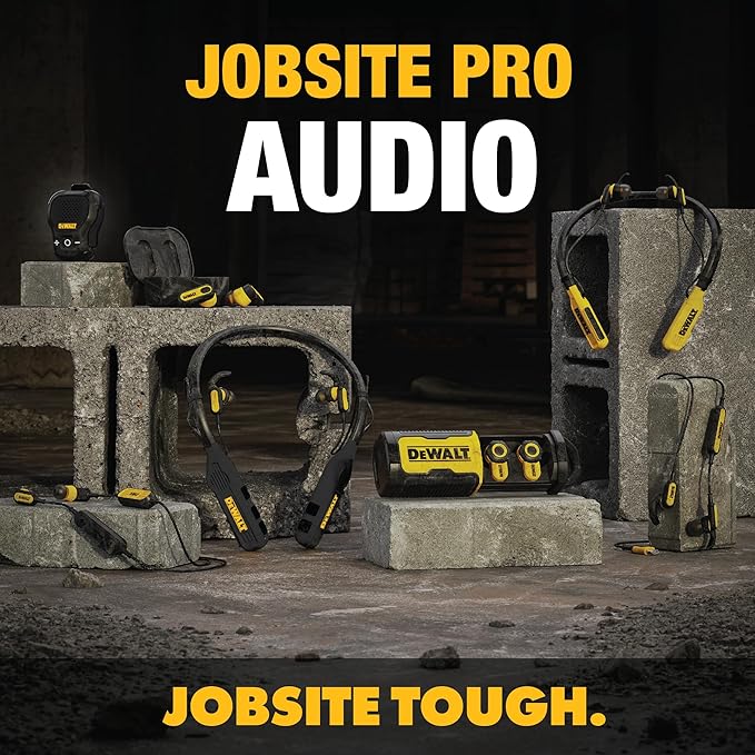 DEWALT Wearable Bluetooth Speaker [Onyx Edition - Black] Clip-On Wireless Jobsite Pro Water-Resistant Portable Speaker (Non- Magnetic), Mic for Hands-Free Music/Calls, Mini Speakers Bluetooth Wireless