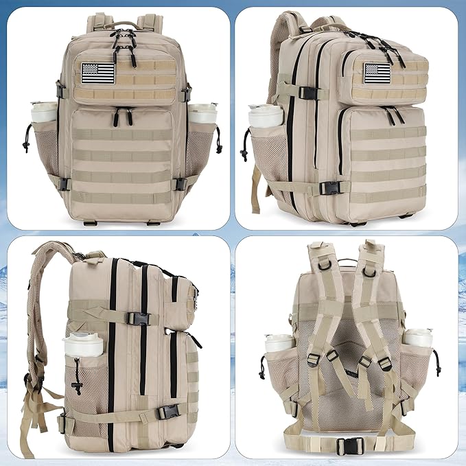 45L Tactical Assault Backpack 3 day assault pack with Molle Waterproof backpack Rucksack for Tactical Backpacks (Light Khaki)