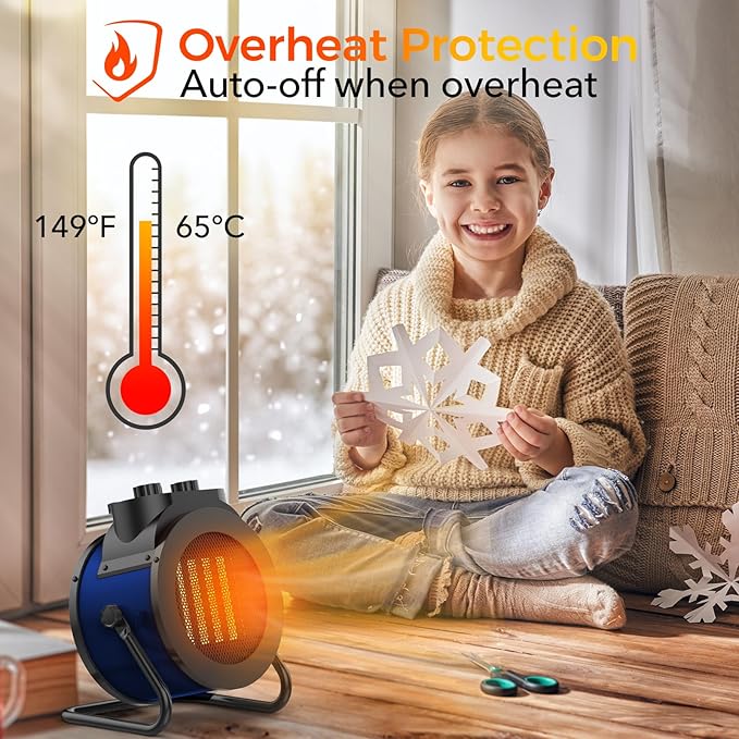 1500W Electric Space Heater with 90 Adjustable Angle, Overheat Protection, Heater for Garage, Office, Indoor Use