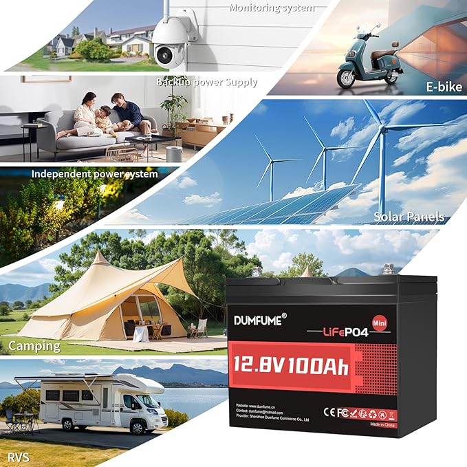 12V 100Ah Mini LiFePO4 Lithium Battery, Built-in 100A BMS,1280Wh Deep Cycle Rechargeable Battery 6000+ Cycles 10-Year Lifespan for RV, Solar, Off-Grid and Home Energy Storage