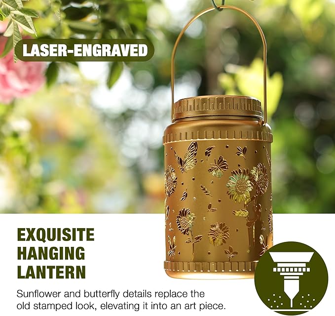 Cooo 2 Pack Solar Lanterns Outdoor Waterproof Sunflower Butterfly Solar Pathway Lights Landscape Path Christmas Gifts for Women Mom Grandma for Outdoor Table Lamps Garden Yard Backyard Decor -Gold