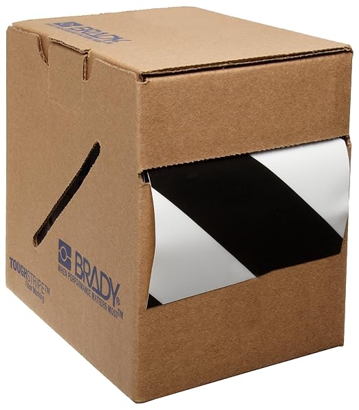 Brady ToughStripe Nonabrasive Diagonal Stripes Floor Marking Tape, 100' Length, 4" Width, Black and White (Pack of 1 Roll)