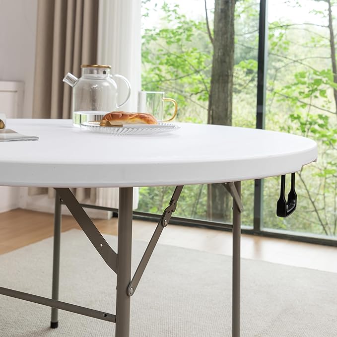 BTEXPERT Set of 2 White 4 Ft 48inch Round Plastic Folding Table Commercial Portable for Banquet Dining Wedding Party Events Home Kitchen Patio Backyard Indoor Outdoor