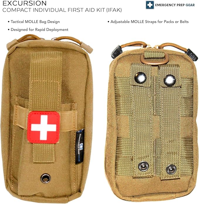 EPG Field First Aid Kit (IFAK) | 44 Piece | Compact Personal First Aid Kit | Backpacking, Camping, Emergency, Travel, Tactical, Go Bag, Bug Out Bag, 72 Hour Kit, Essentials, EDC, Survival IFAK (Tan)