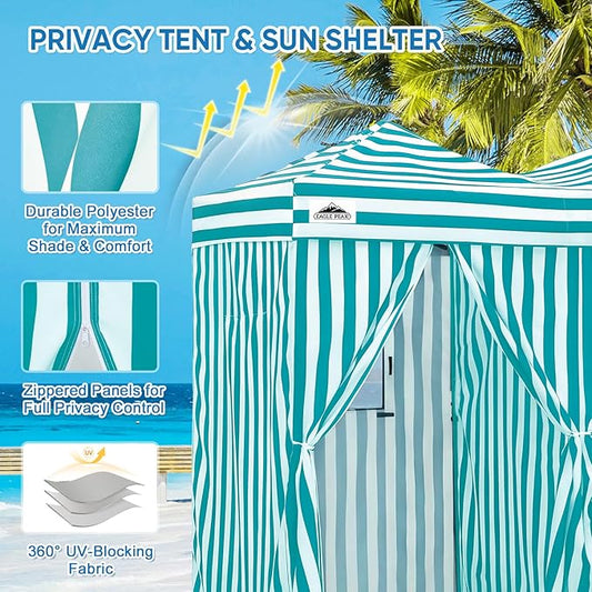 EAGLE PEAK Outdoor Changing Room 8x4, 2 Room Pop Up Portable Changing Room, Sun Shelter, Pop Up Changing Tent for Beach or Pool,Portable Dressing Room for Photoshoots (White/Light Blue)
