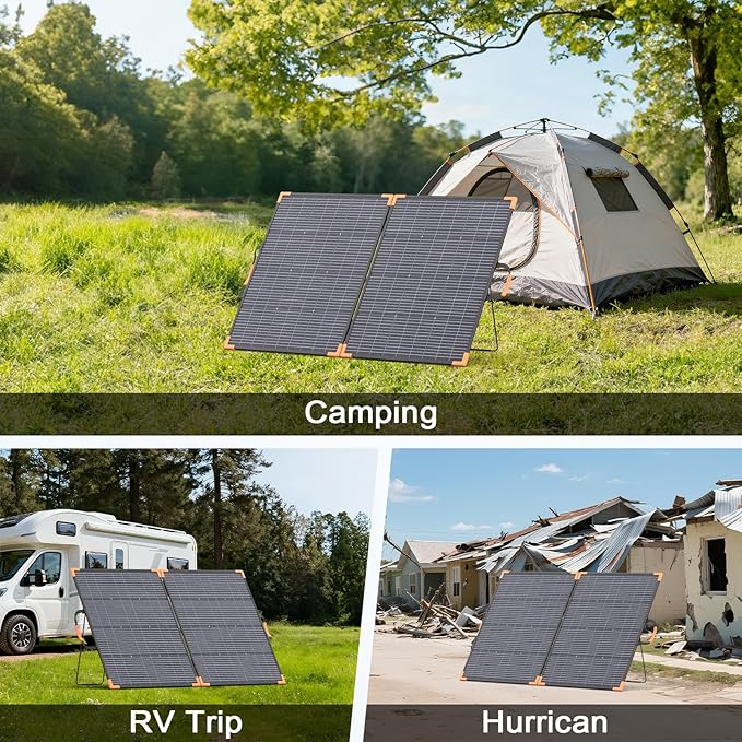 200 Watt Bifacial Portable Solar Panel, 20V Foldable Solar Charger for Power Station, IP68 Waterproof, 23.5% High Efficiency with 2 Sturdy Kickstands for RV Camping Off-Grid Blackouts