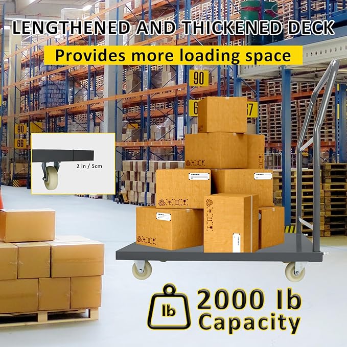 Heavy Duty Platform Truck Moving Flatbed Cart, 24"x36"Push Dolly, 2000 LBS Dolly Cart Flatform with Wheels and Handle, Steel Flatbed Cart for Luggage Moving, Shopping