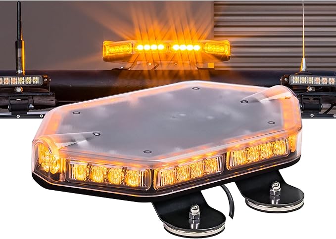 LAMPHUS NanoFlare NFMB40 12" 12V 40W AMBER LED Strobe Mini Light Bar [Magnet/Permanent Mount] Yellow Rooftop Rotating Safety Flashing Emergency Warning Beacon Lightbar for Work Truck Vehicle