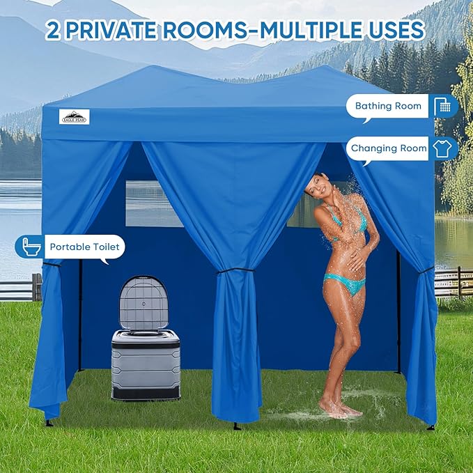 EAGLE PEAK Outdoor Changing Room 8x4, 2 Room Pop Up Portable Changing Room, Sun Shelter, Pop Up Changing Tent for Beach or Pool,Portable Dressing Room for Photoshoots (Light Blue)