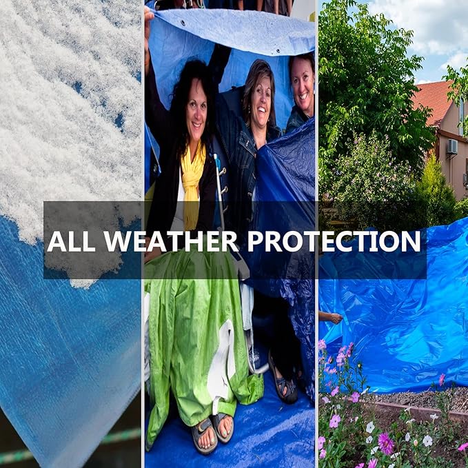 Tarp Heay Duty Waterproof 6x14ft,Blue Tarp Cover Plastic Poly Tarpaulin for Outdoor Cover,Emergency Rain,Roof, Pool, Boat,Camping - Multipurpose with 16Mil Thickness