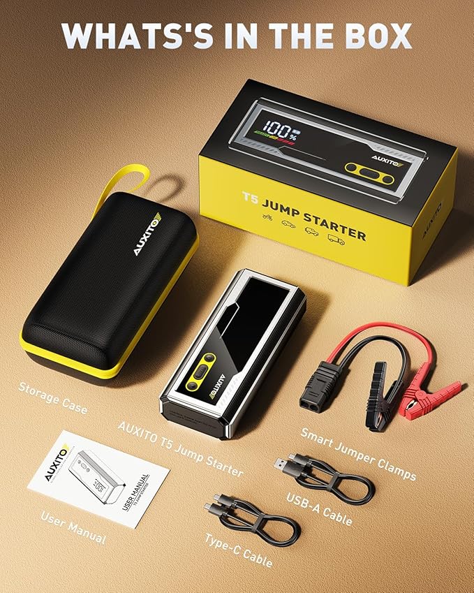 AUXITO 9500A Jump Starter, 12V Car Battery Jump Starter, Up to All Gas/All Diesel Engine with LED Display, 30W Type-C Fast Charging and 168W DC Output, 3-Mode Flashlight, Storage Case