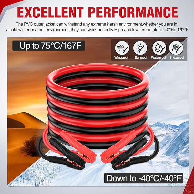 Nilight Jumper Cables for Car Battery 1 Gauge 25 FT Booster Cable Heavy Duty 900 A CCA with Carrying Bag Jump Start Emergency Kit Pickup Truck RV Vans SUV