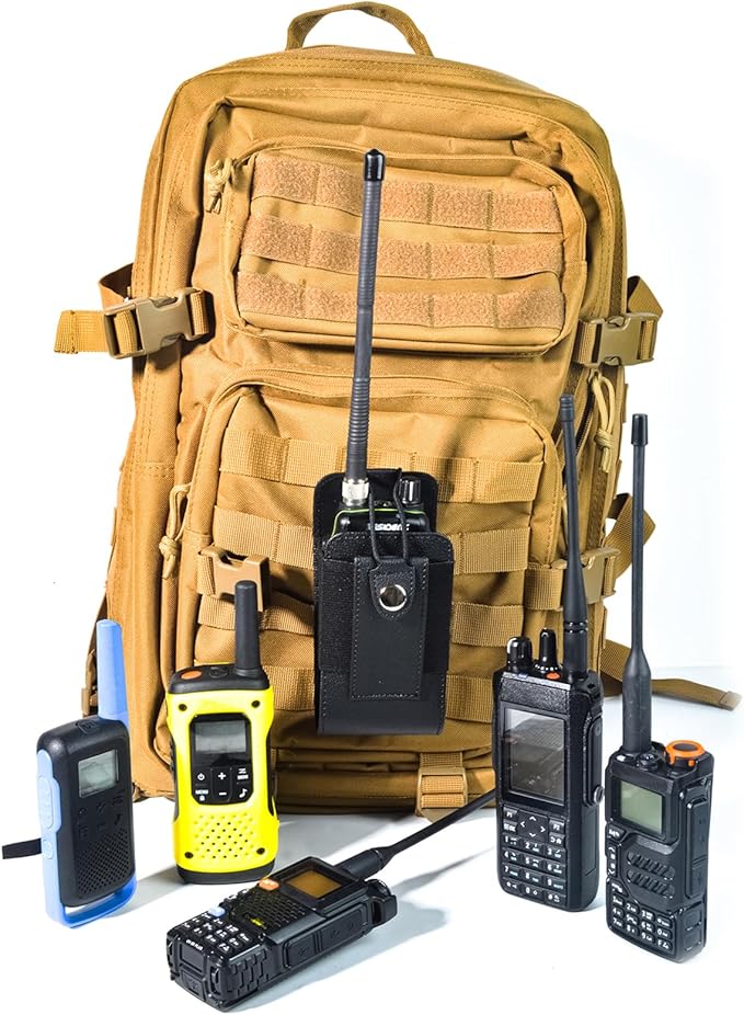 Leather Universal Radio Holster for Duty Belt with Back Clip,Walkie Talkie Pouch Holder for Motorola Baofeng Midland Kenwood Handheld Ham Radio