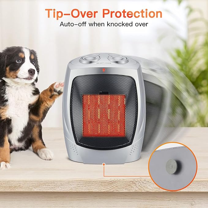GiveBest Portable Space Heaters for Indoor Use, Ceramic Small Space Electric Heater for Bedroom Office, 1500W/750W with Adjustable Thermostat, Overheat and Tip Over Protection, Heater Fan and Combo