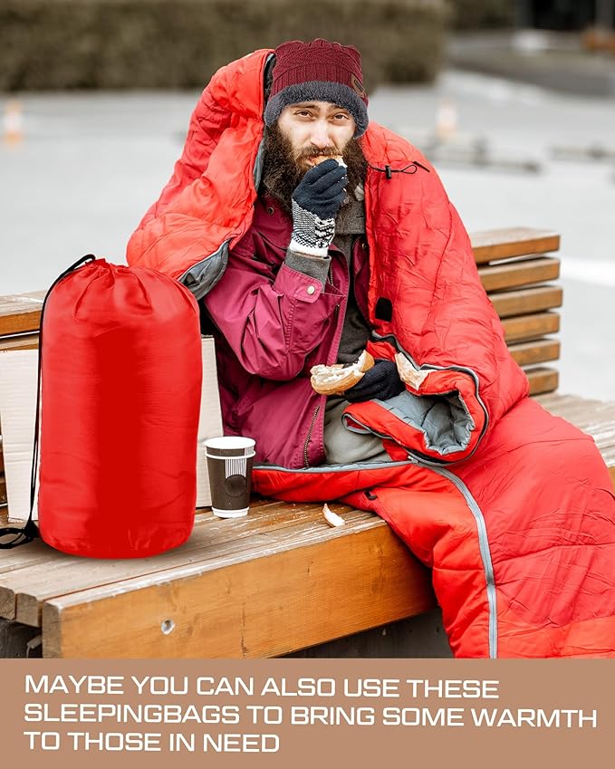 40 Pcs Bulk Sleeping Bags Adult for Homeless, Sleeping Bags Cold Weather Waterproof with Winter Hats Gloves Scarves and Mittens for Camping Emergency Use