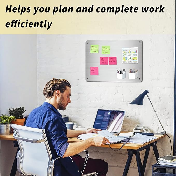 2Pack Magnetic Board 17.5" x 11.4" Magnet Bulletin Board is Suitable for displaying Notes, Photos, Magnetic Letters,Suitable for Walls, refrigerators, cabinets, etc (Silver)