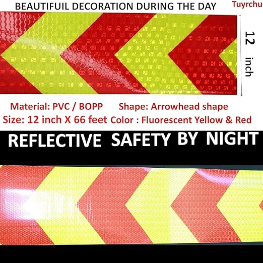 Industrial Reflective Tape 12 inch Wide for Trailer, Outdoor Waterproof High Visibility Safety Warning Adhesive Strips (66 feet)