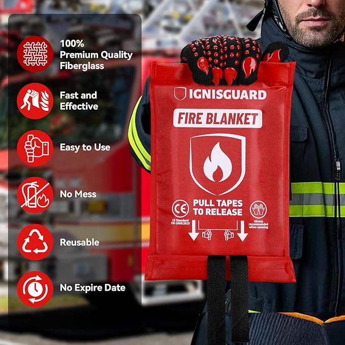 Fire Blankets Emergency for Home, 1 Pack 40"x40", Fiberglass Emergency Fire Blanket for Home and Kitchen, RV, Fireplace, Camping, Grill, Office, Warehouse