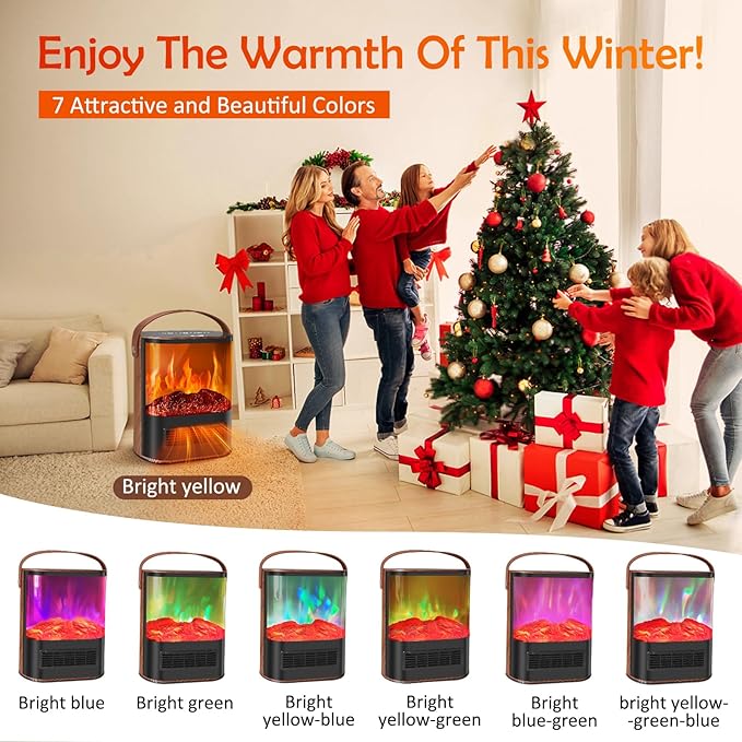 Electric Space Heater, 1500W Electric Fireplace Heater with Thermostat and Remote Control, Energy Efficient Space Heaters for Indoor Use with Realistic 3D Flame and 12H Timer, 7 Adjustable Colors