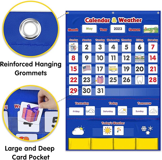 Godery Calendar and Weather Pocket Chart, Classroom Organized Chart, 149 Pieces