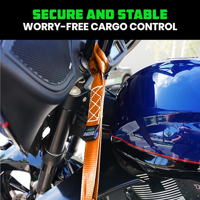 Rhino USA Soft Loop Tie Down Straps (4-Pack) - 1.6 Inch x 17 Inch (5,000 lbs Break Strength) Heavy Duty Motorcycle Handlebar Straps for use with Ratchets for ATV, UTV, Dirt Bike (Orange)