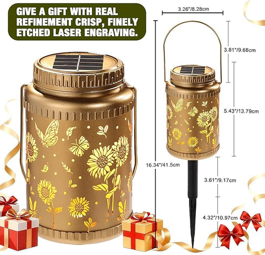 Cooo 2 Pack Solar Lanterns Outdoor Waterproof Sunflower Butterfly Solar Pathway Lights Landscape Path Christmas Gifts for Women Mom Grandma for Outdoor Table Lamps Garden Yard Backyard Decor -Gold