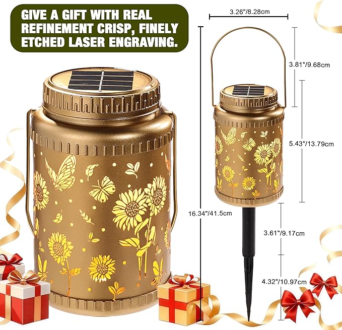 Cooo 6 Pack Solar Lanterns Outdoor Waterproof Sunflower Butterfly Solar Pathway Lights Landscape Path Christmas Gifts for Women Mom Grandma for Outdoor Table Lamps Garden Yard Backyard Decor -Gold