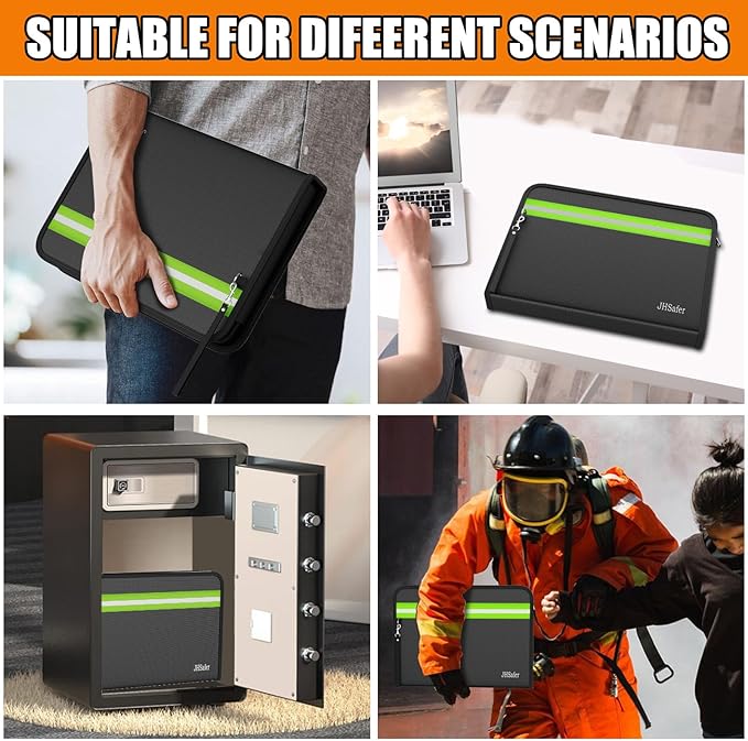 6400℉ Fireproof Document Bag,15” X 11” Waterproof Fireproof Money Bag with Zipper,12 Layers Insulated Fireproof Safe Bag with Reflective Strip for Documents,Passports,Cash,Valuables（6400℉）