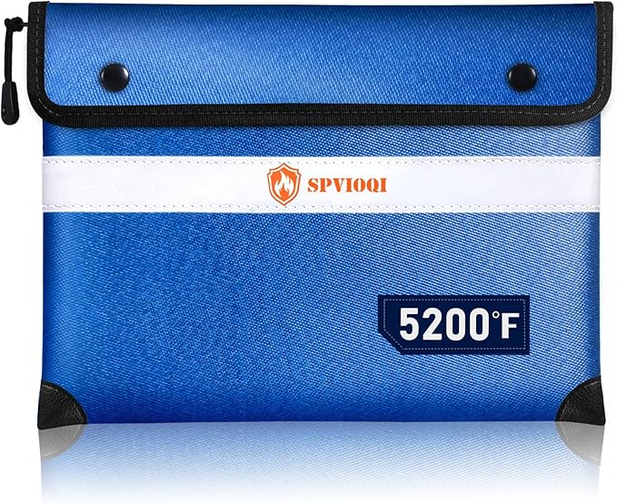 Upgraded 5200F Fireproof Money Bag with Zipper, Reflective Strip for Fast Find, 8 Layers of Heat Insulated Materials, Water Resistant, A5 Document Size