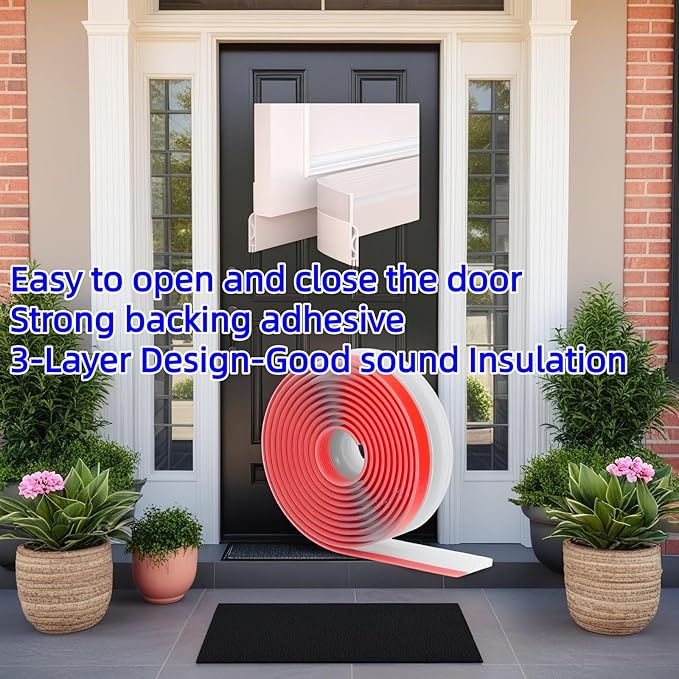 Door Draft Stopper, Adjustable 39-Inch Silicone Door Sweep for Bottom of Door, Gap Filler for Air & Noise Blocking, Weather Stripping Seal for Interior/Exterior Doors (White)
