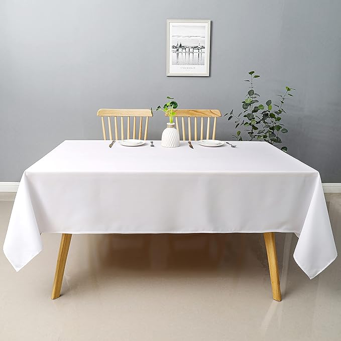 Wewoch White Rectangle Tablecloth Water Resistant Washable Polyester Table Cloth for Dining,Kitchen, Parties Weddings and Outdoor Use 60 Inch by 120 Inch