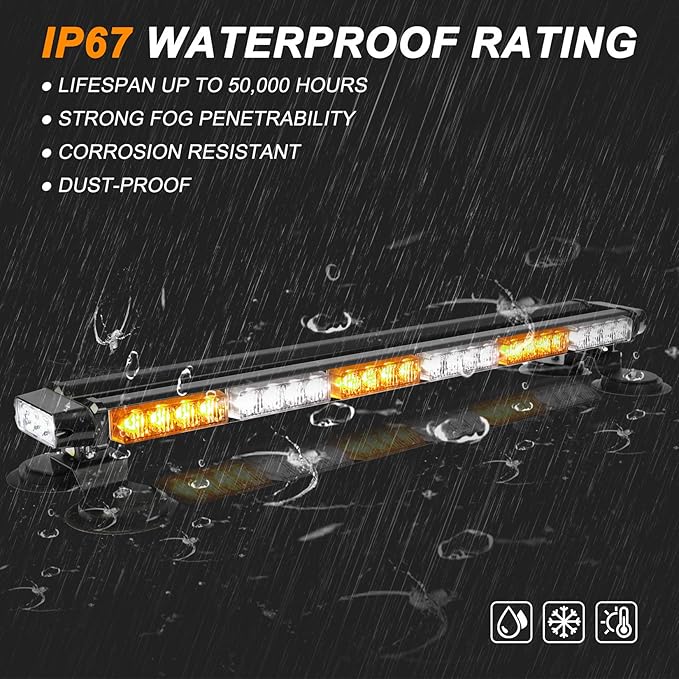 ASPL 29.5" 54 LED Strobe Light Bar Double Side Flashing High Intensity Emergency Warning Flash Strobe Light with Magnetic Base for Safety Construction Vehicles Tow Trucks Pickup (Amber/White)
