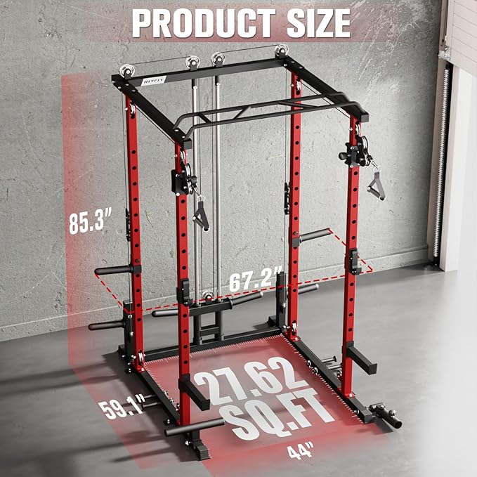 RitFit Multi-Function Squat Rack Power Cage PPC-P3 with Cable Crossover System, 1200LBS Capacity Power Rack and Packages with Optional Weight Bench, Barbell Weight Set, for Garage Workout & Home Gym