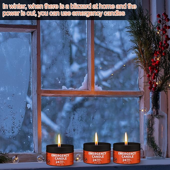 Chuarry 24 Pcs Emergency Candle Bulk 24 Hours Long Burning Survival Soy Wax Candles for Power Outages Camping Hunting Outdoor Activities (Black)