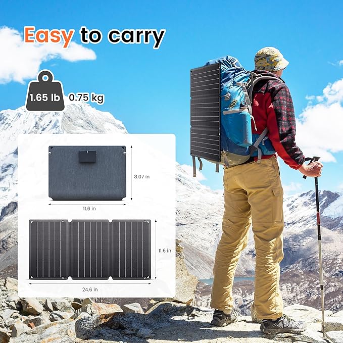21W Portable Solar Panel, Foldable Solar Panel Charger IP65 Waterproof with 2 Outputs (USB-A Type-C) for Camping Hiking RV Outdoor Compatible with Mobile Phones Power Bank Camping Lamps
