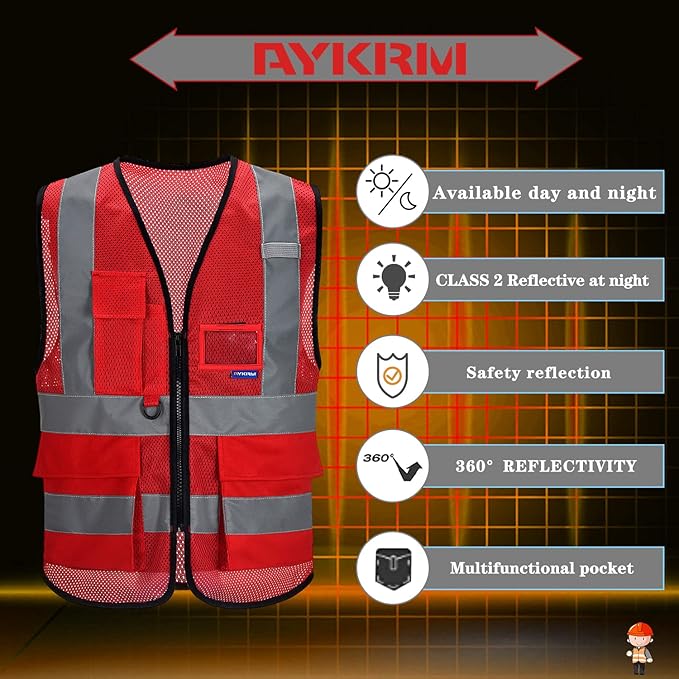 Red work vest mesh