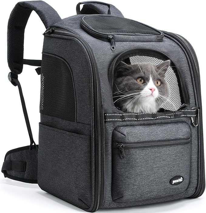 Pecute Cat Backpack Carrier, 30% Energy Saving Cat Backpack for Small Dogs, Cat Carrier Backpack for Puppy Kitty, Foldable Ergonomic Design Cat Backpack Travel Hiking Vet Outdoor