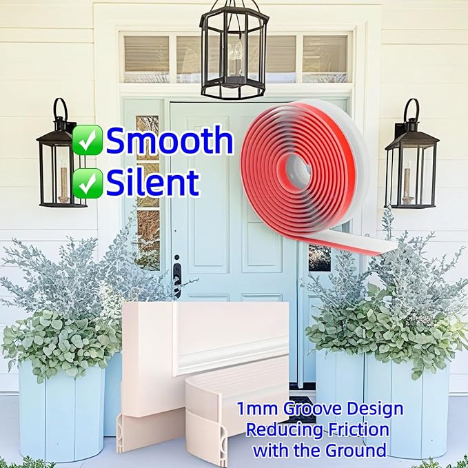 Door Draft Stopper, Adjustable 39-Inch Silicone Door Sweep for Bottom of Door, Gap Filler for Air & Noise Blocking, Weather Stripping Seal for Interior/Exterior Doors (White)