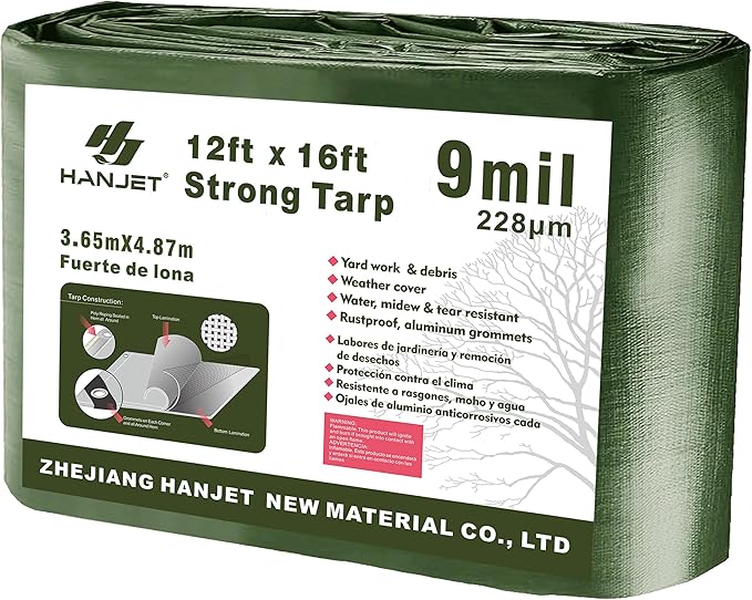 Multi Purpose Tarp 12' x 16' 9-mil Thick Waterproof Camping Tents Tarps Poly Tarpaulin Green