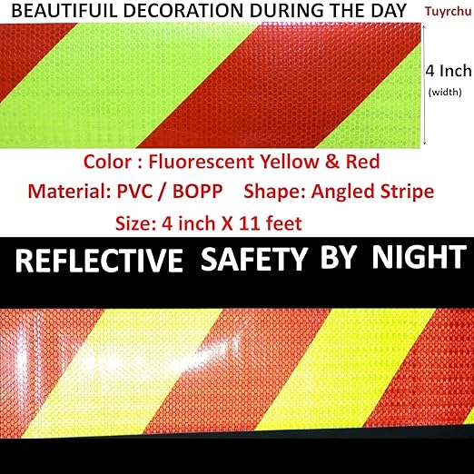 Reflective Tape 4 inch Wide, Outdoor Waterproof Hazard Conspicuity Safety Warning Industrial Marking Tape (11 feet)