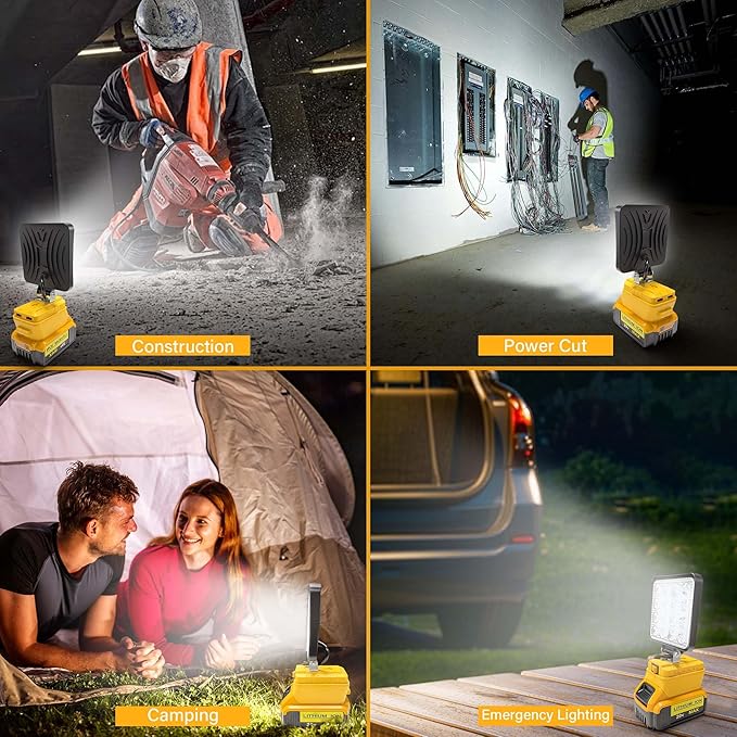 2pcs Cordless Work Light Compatible with DEWALT 20V Battery.48W 3800LM Wide Beam Flood Light with Two USB Charging Port Flashlight for Emergency,Workshop,Garage.(No Battery)