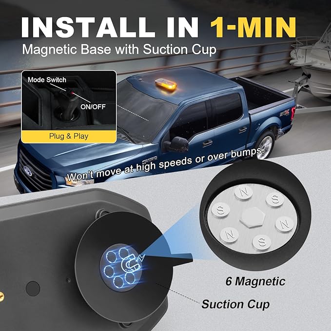 Agrieyes Magnetic Strobe Light for Trucks, 68 LED Amber Emergency Light Bar for Vehicles, Smoked LENS Beacon Flashing Warning Security Caution for Plow, Snow, Trailer, Tractor Safety Waterproof