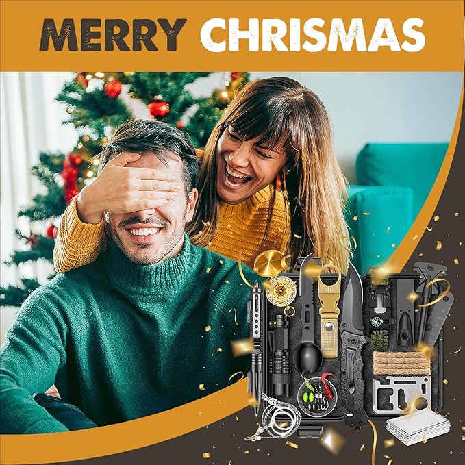 Gifts for Men Him Dad, Survival Kit and Equipment 25 Pcs, Valentines Gifts for him, Christmas Stocking Stuffers,Camping Essentials, Survival Gear, Cool Gadgets for Men