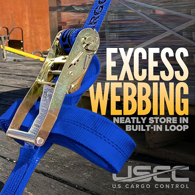 US Cargo Control Wire Hook Ratchet Straps 2 Inch x 12 Foot (2-Pack), 10,000 LBS Break Strength, Ratchet Straps Heavy Duty with Double J Hooks, Blue Cargo Tie Downs for Flatbed Trailers and Trucks