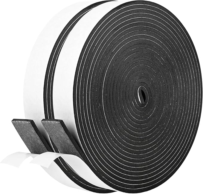Kikerike Self Adhesive Foam Tape Weatherstrip 1In x 1/8In x 33Ft High Density Foam Insulation Strips Seal Weather Stripping with Strong Adhesive for Door and Window Sound Isolation Soundproofing