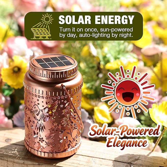 Cooo 6 Pack Solar Lanterns Outdoor Waterproof Hummingbird Red_Sage Solar Pathway Lights Landscape Path Christmas Gifts for Women Mom Grandma Outdoor Table Lamps Garden Yard Backyard Decor -Rose Gold