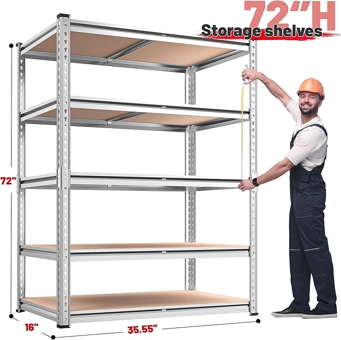 REIBII 2020LBS Garage Shelving Heavy Duty Metal Shelving 5 Tier Storage Shelves, Metal Shelves for Basement, Warehouse, Pantry, Closet, Kitchen, 72" H x 35.55" W x 16" D, Galvanized, 3 Pack
