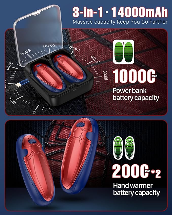 Hand Warmers Rechargerable 2 Pack - 14000mAh Electric AI Handwarmers with Charging Case, Magnetic 2 in 1 Pocket Heater, Stocking Stuffers, Gifts for Women/Christmas/Golf/Camping Accessories
